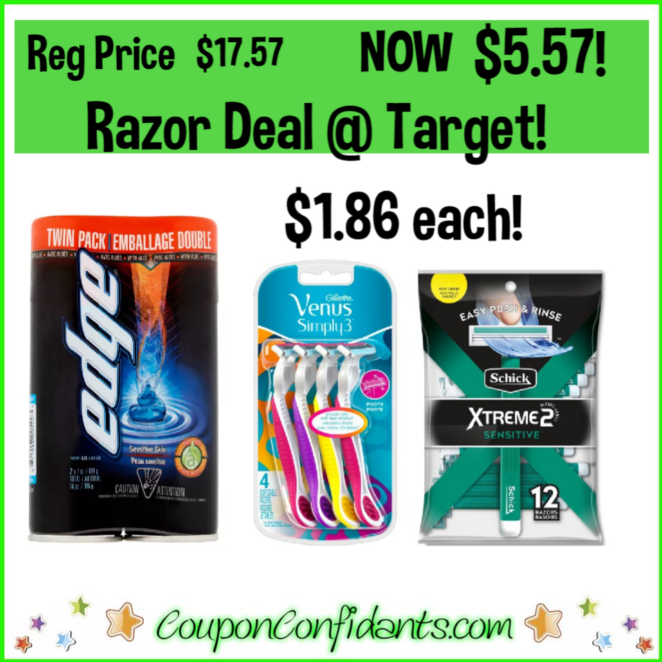 Razor Deal at Target! 1.86 each item! Reg Price 5.99 each! ⋆ Coupon Confidants